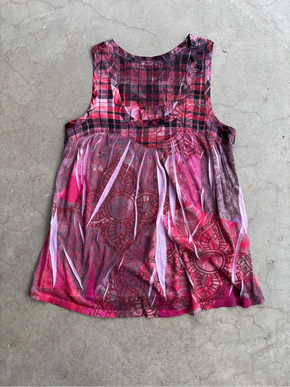 Women’s S Casual Freedom pink/black plaid scoop neck tank top alternative/grunge
